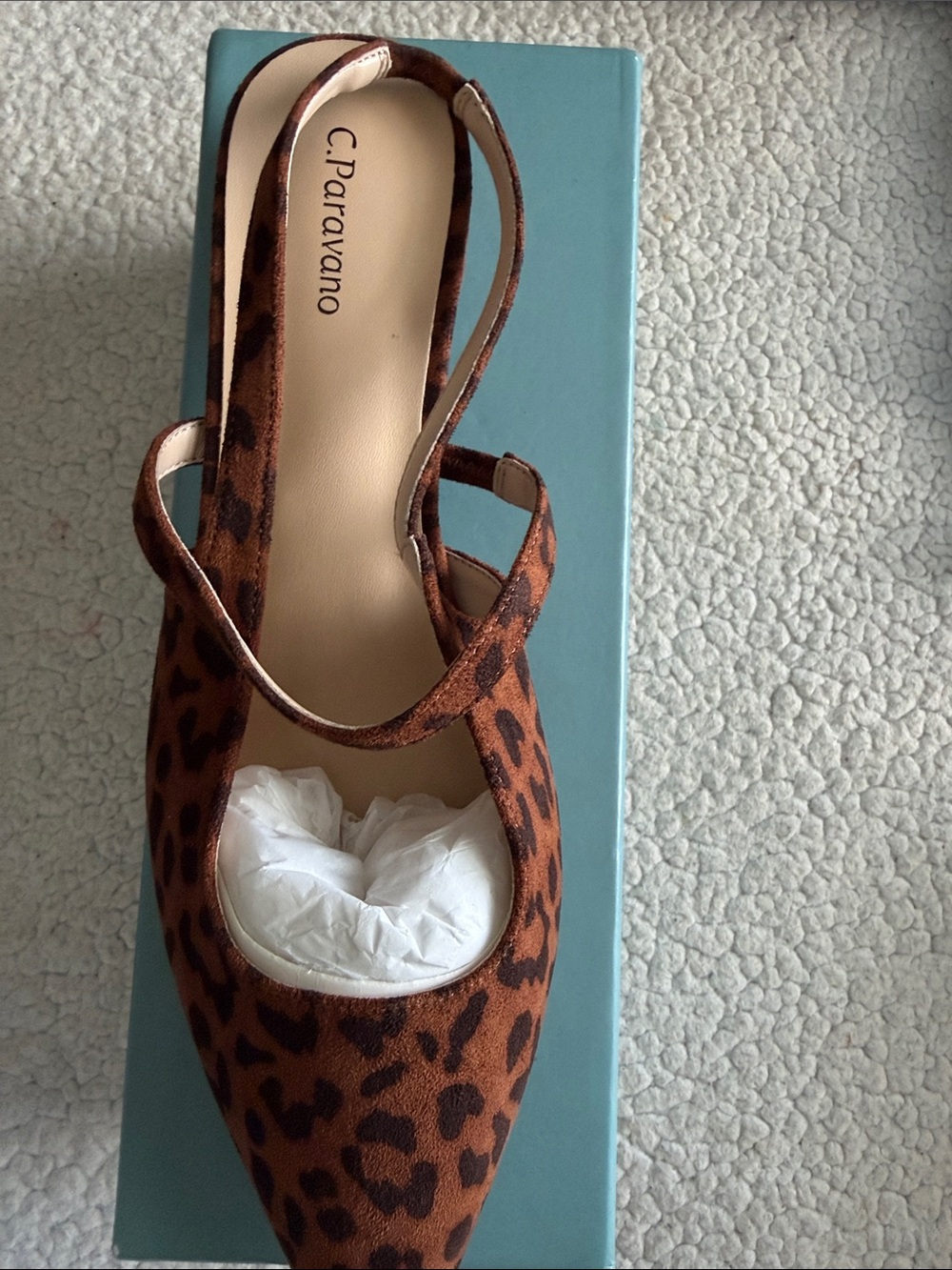 C. Paravano Leopard Print Slingback Mules in Brown